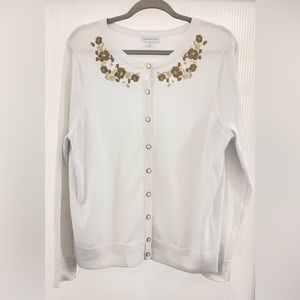 Charter Club White Button-Up Sweater | Size XL